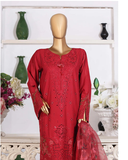 HZ Muse-Embroidered 3 Piece Outfit Stitched Suite PERSION RED (CSE-3P-213)