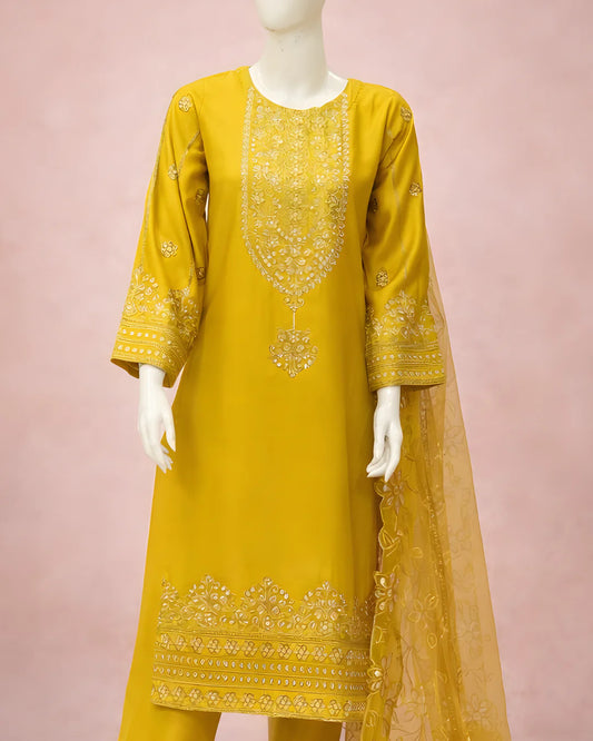Pasand of Lahore 3-Piece Premium Viscose Suit – Mustard (PL-371)