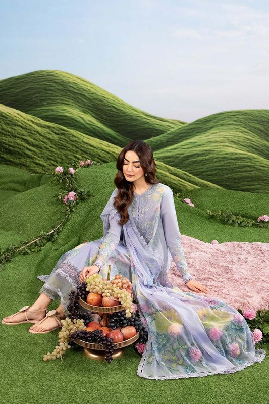 MariaB MBasics-Embroidered Lawn 3 Piece Unstitched Suit with Chiffon Dupatta (D11B)