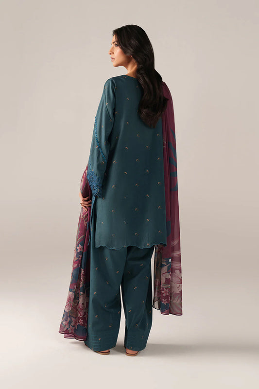 Iznik spring summer Teal Blue Embroidered Lawn 3 Piece stitched Suit (SS-10)