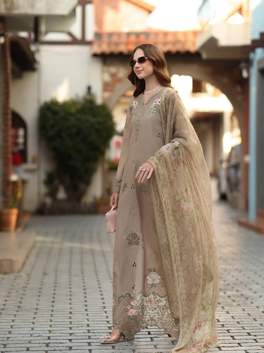 Noor Luxe Chikankari 3-Piece Unstitched Lawn Embroidered Suit (D3 - B)