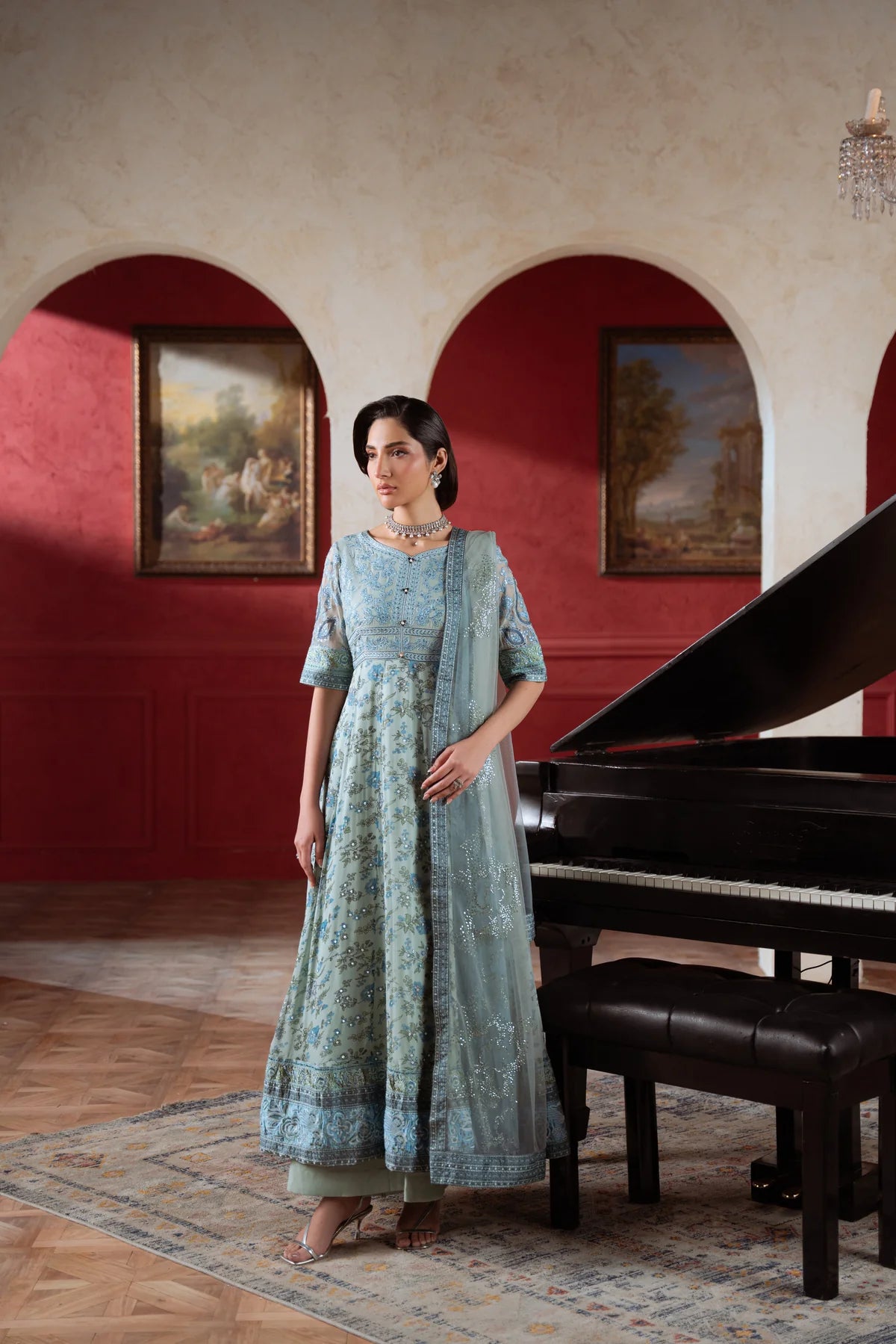 Amaya by Nureh Luxury embroidered chiffon 6 Piece Unstitched Suit (AM-41)