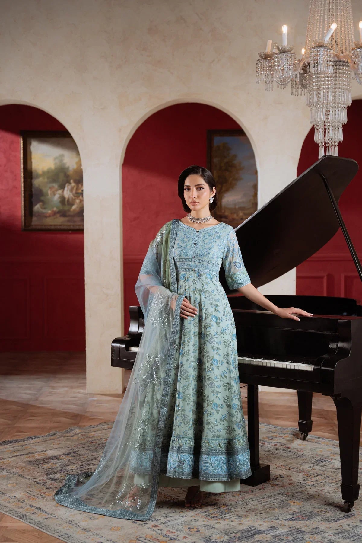 Amaya by Nureh Luxury embroidered chiffon 6 Piece Unstitched Suit (AM-41)