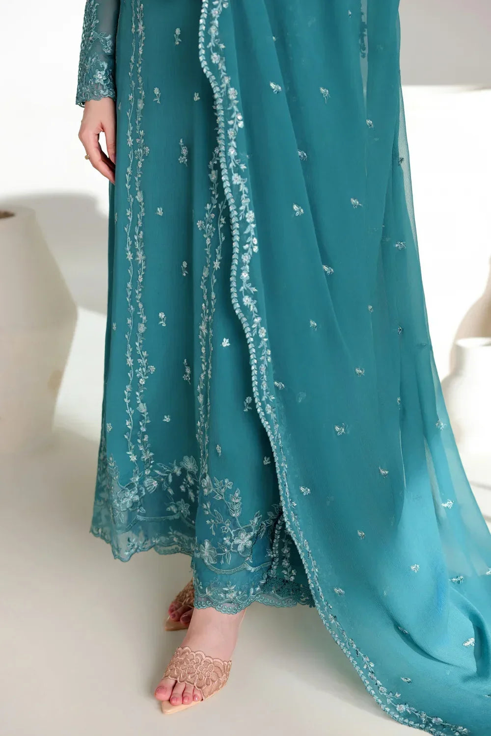 Azure Ensembles Festive Collection 2026 – 3 Piece Unstitched Embroidered Suit (Teal Affair)