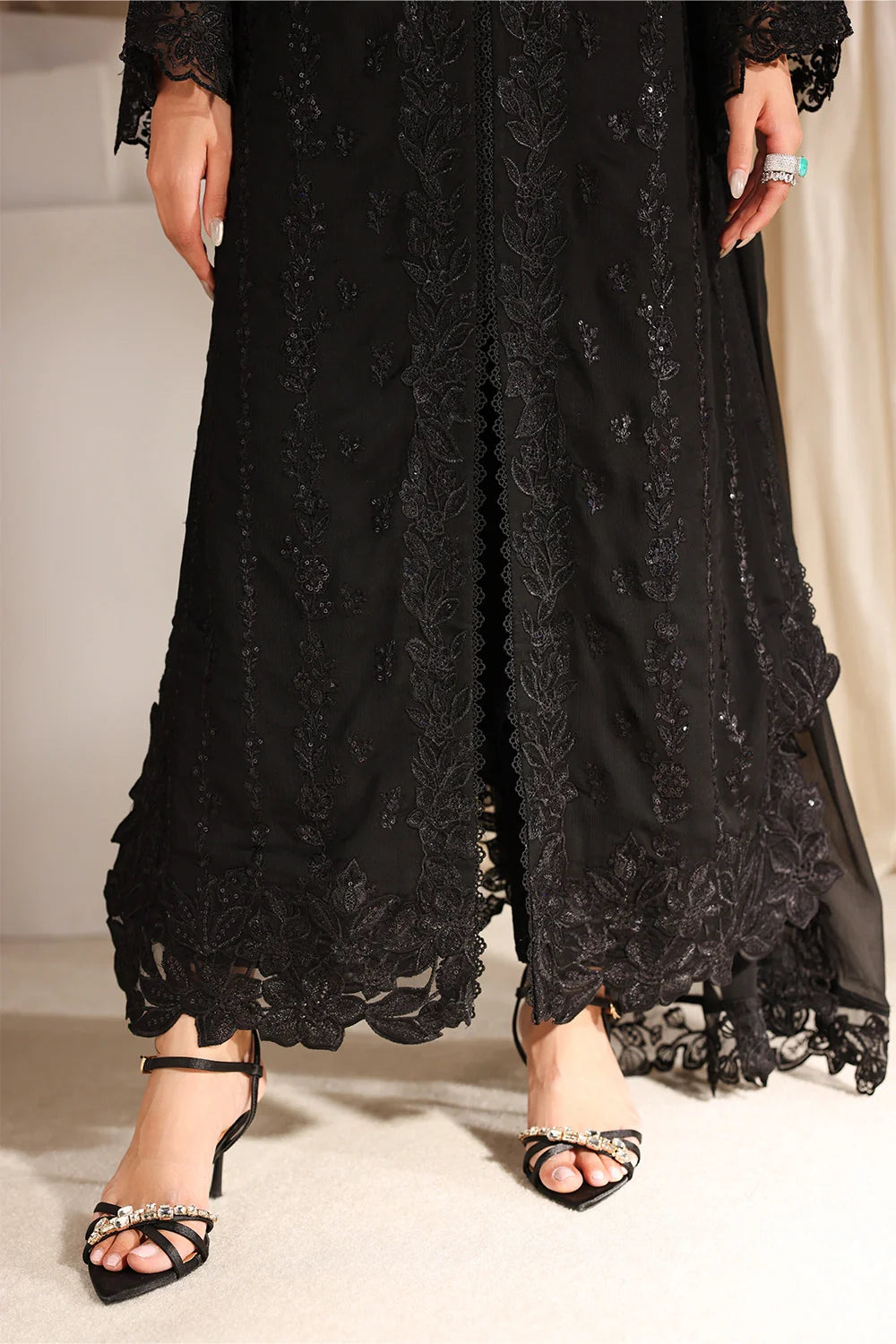 Azure Luxe Embroidered 3 Piece Unstitched Suit (Black Pearl)
