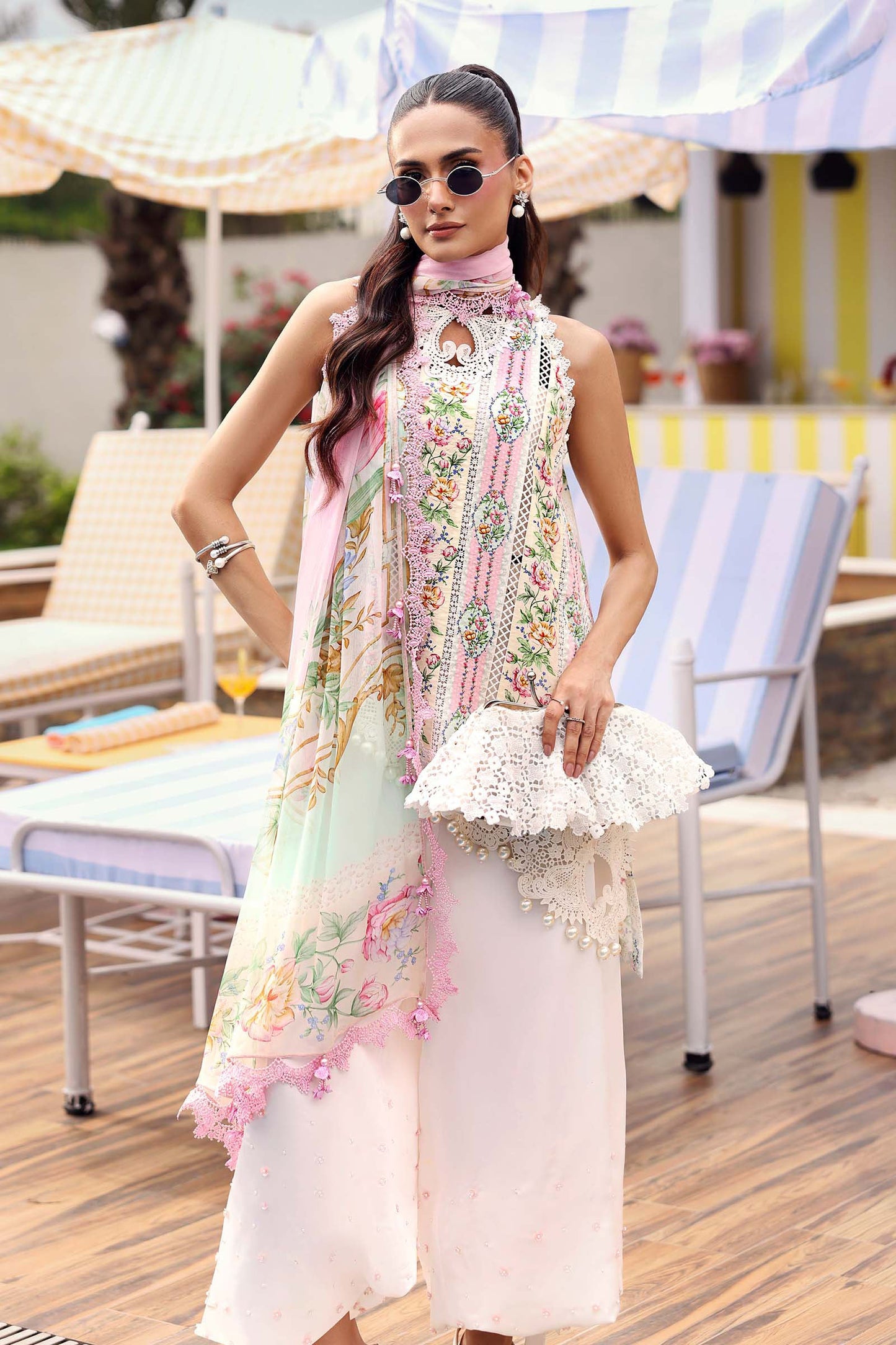 Maria.B M.PRINTS Embroidered Lawn 3 Piece Unstitched Suit – Off-White & Pink (10A)