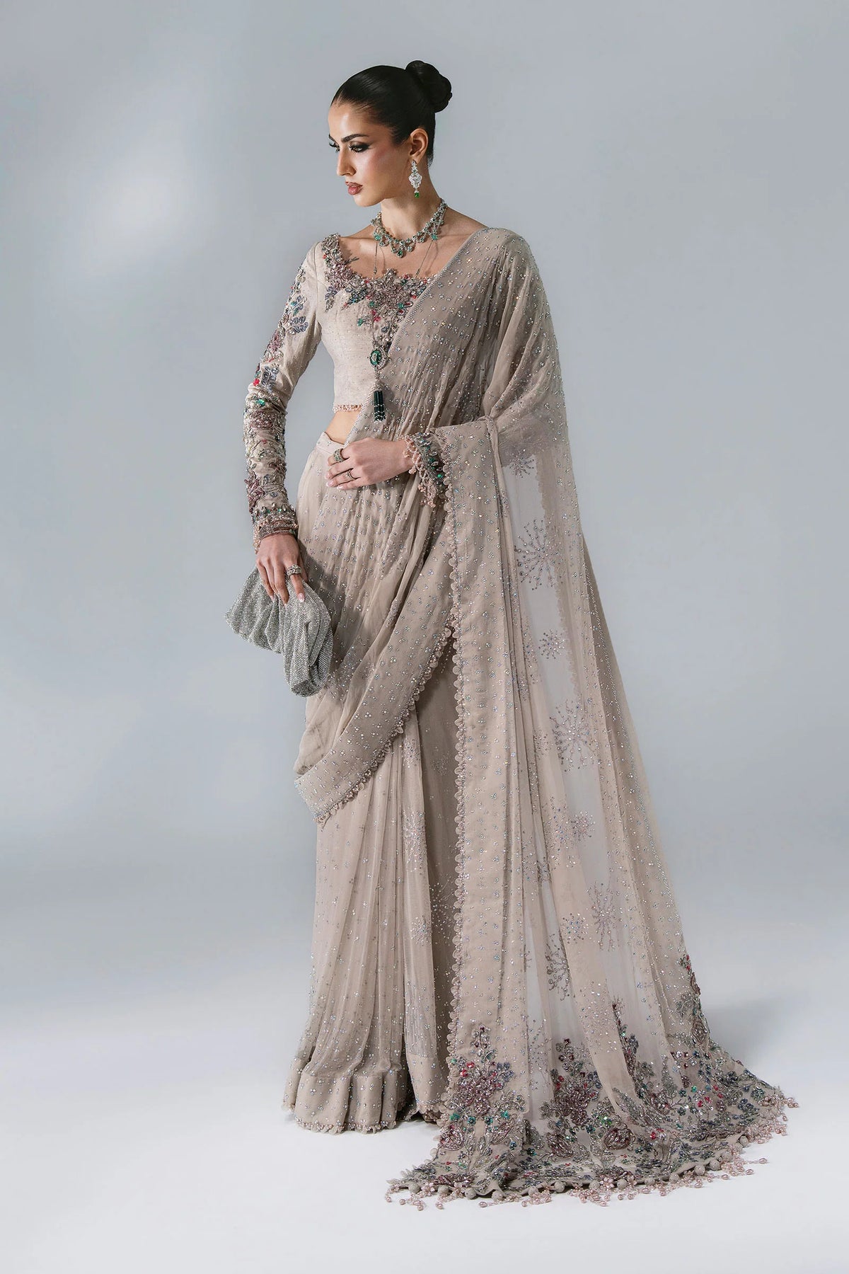 Maria.B Volume 31 – 3 Piece Unstitched Embroidered Raw Silk Saree (MBD-03)