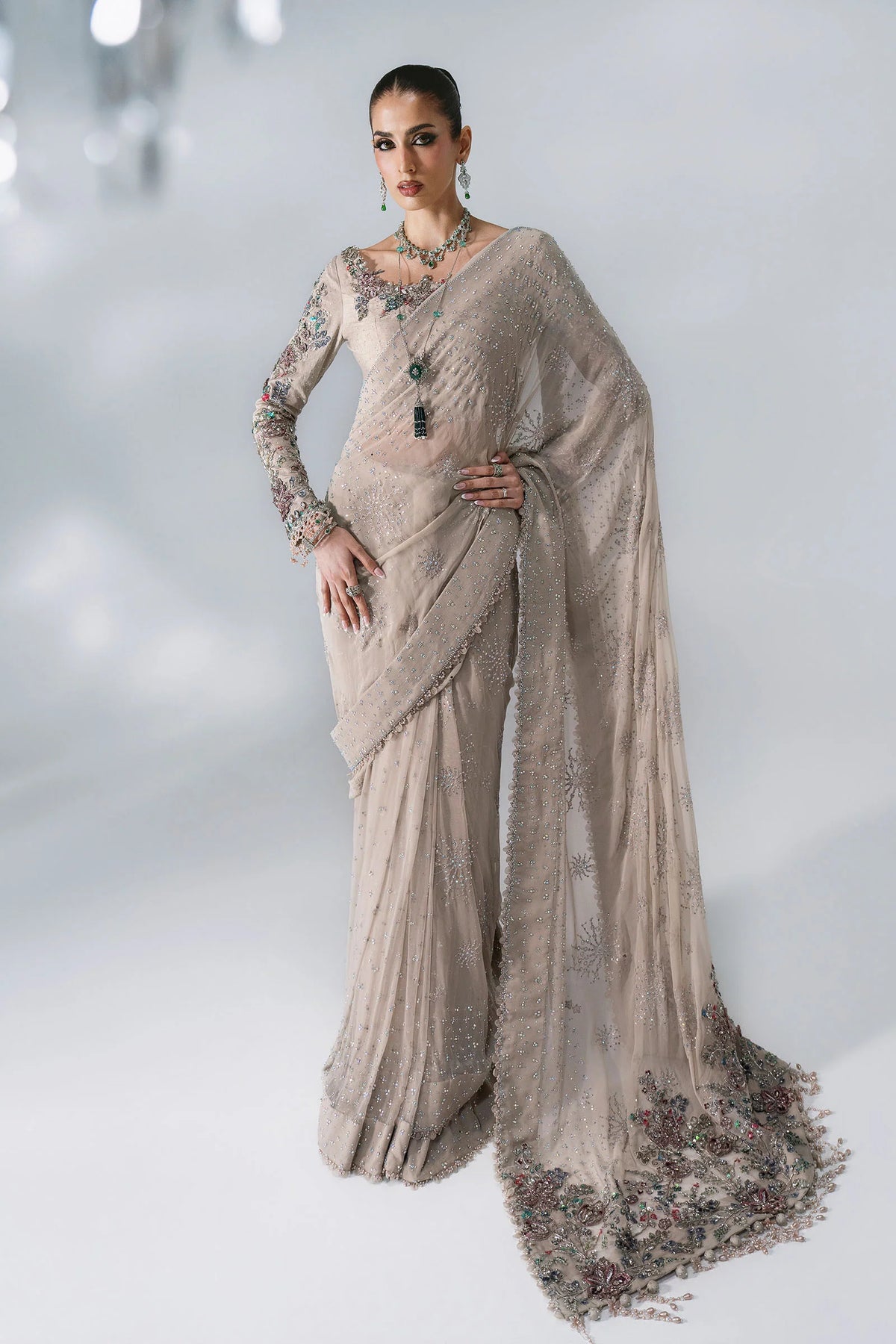 Maria.B Volume 31 – 3 Piece Unstitched Embroidered Raw Silk Saree (MBD-03)