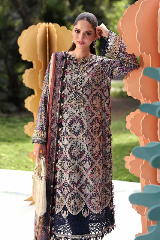 Maria.B M.PRINTS Embroidered Lawn 3 Piece Unstitched Suit – Blue (3B)