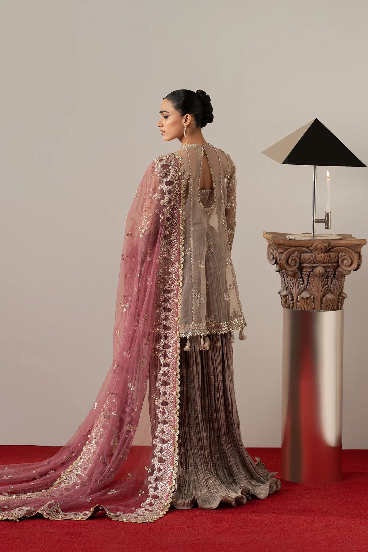 Afrozeh Aure Unstitched 3 Piece Embroidered Organza Suit with Cotton Jacquard Lehnga (Gilded Grace)