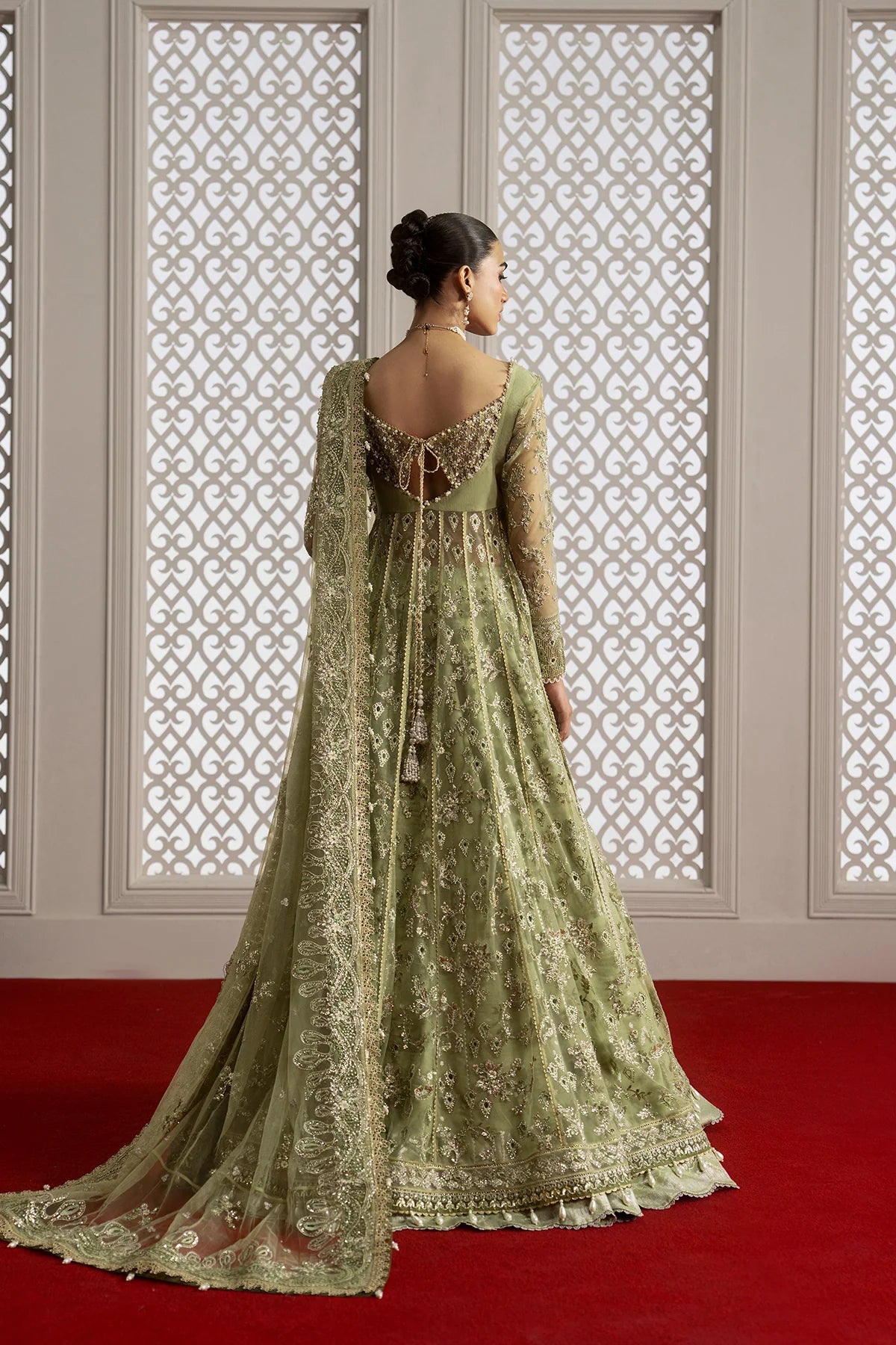 Afrozeh Aure Unstitched 3 Piece Embroidered Net Suit with Raw Silk Lehnga (Theodora)