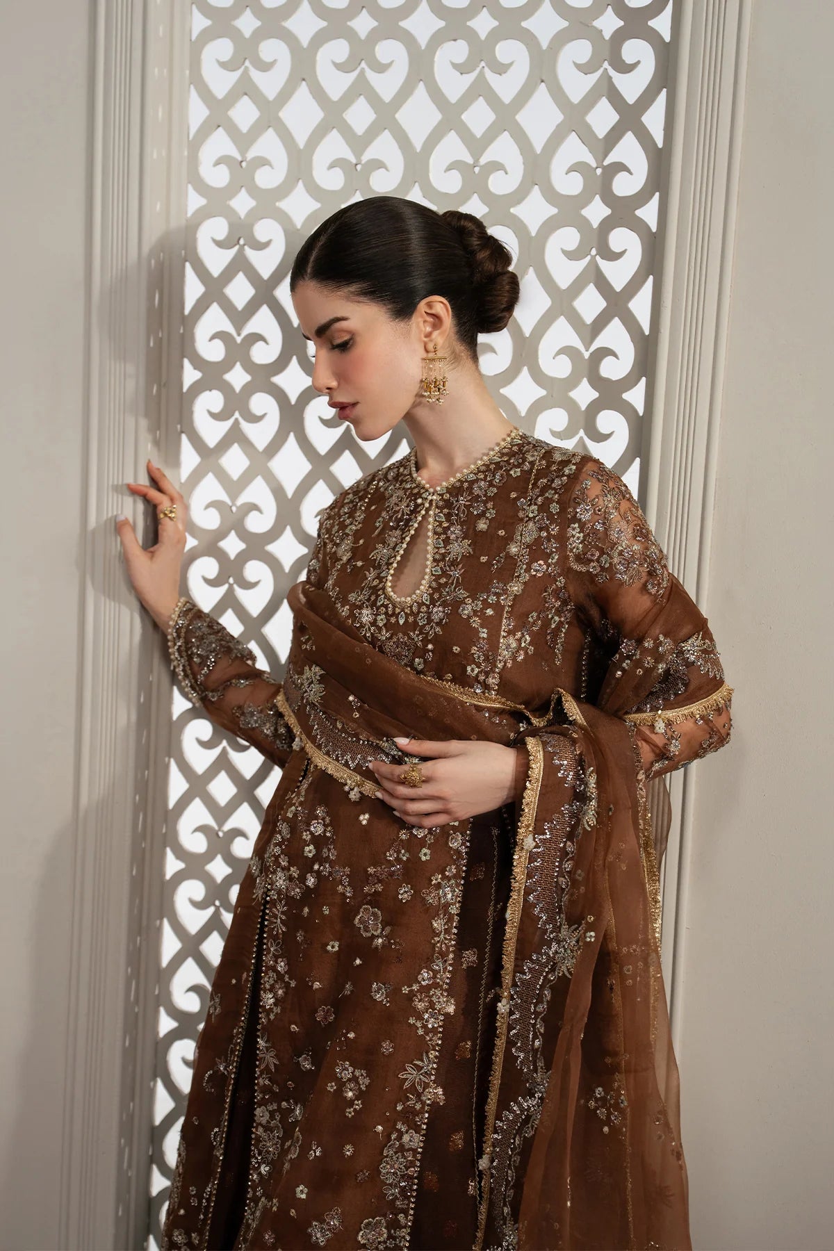 Afrozeh Aure Unstitched 3 Piece Embroidered Organza Suit with Cotton Jacquard Lehnga (Isadora)