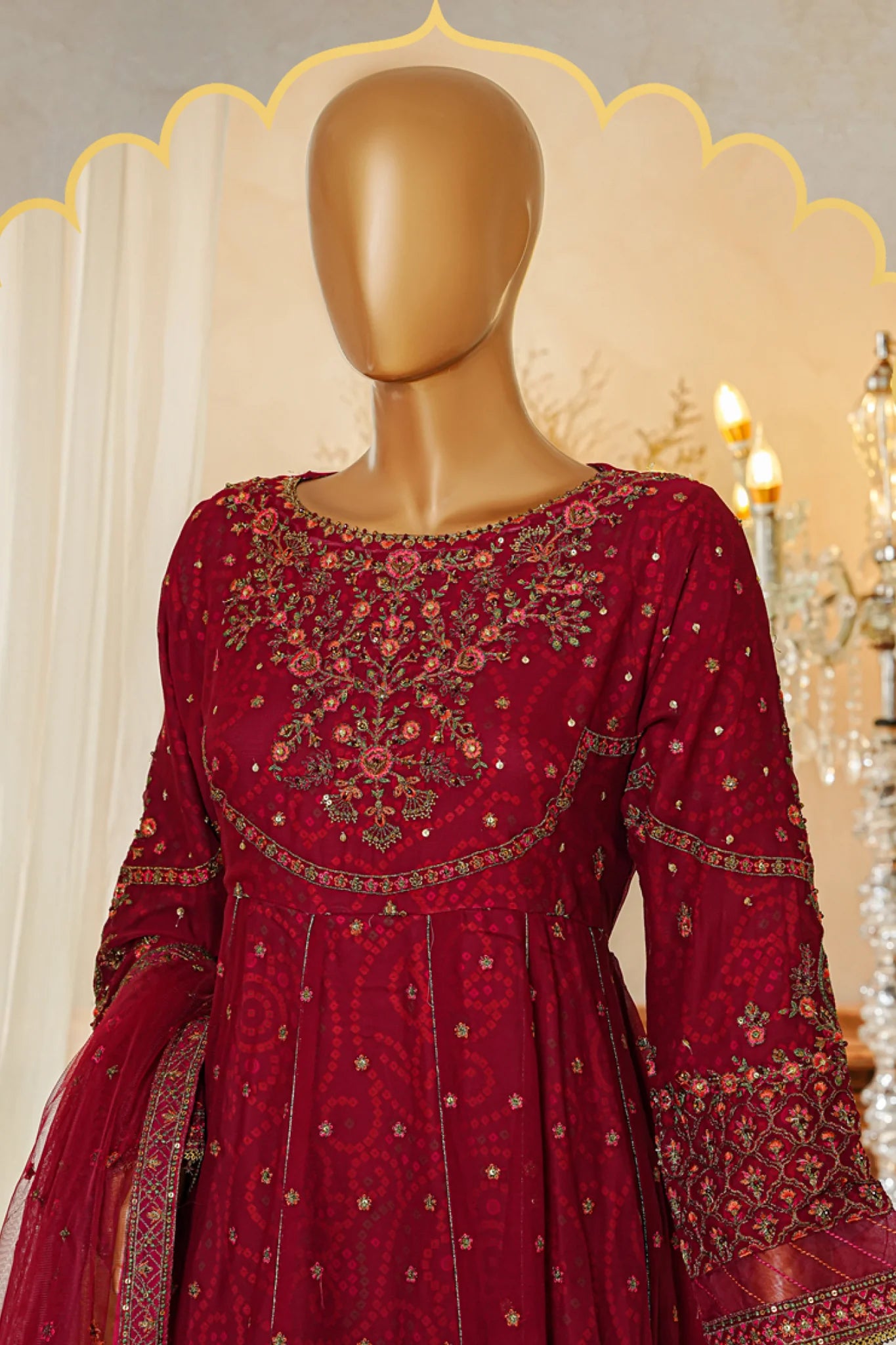Shaadmaani By HZ 3 Piece Luxury Embroidered Formal Suit Maroon (HZK-213)