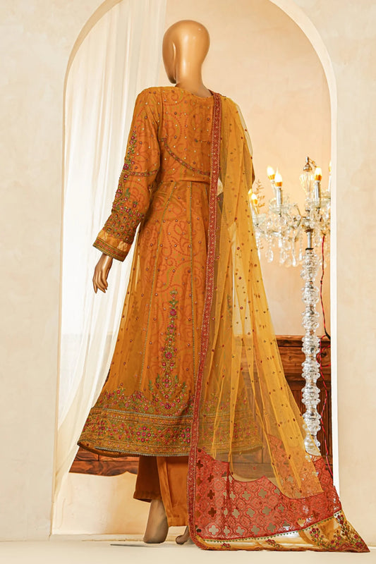 Shaadmaani By HZ 3 Piece Luxury Embroidered Formal Suit Mustard (HZK-213)