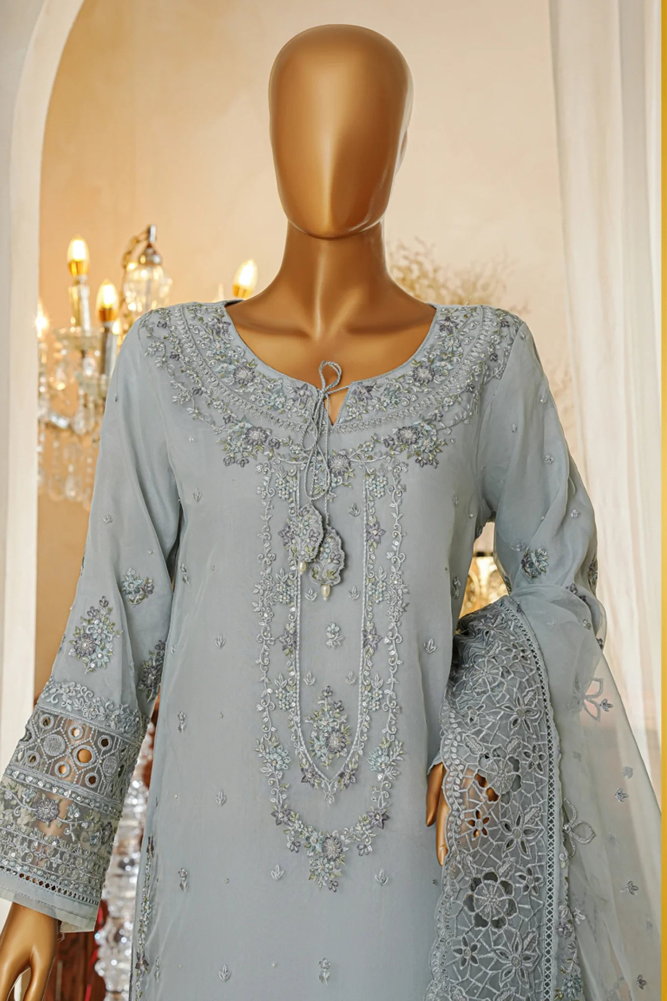 Shaadmaani By HZ 3 Piece Luxury Embroidered Formal Cloudy Blue (HZK-217)