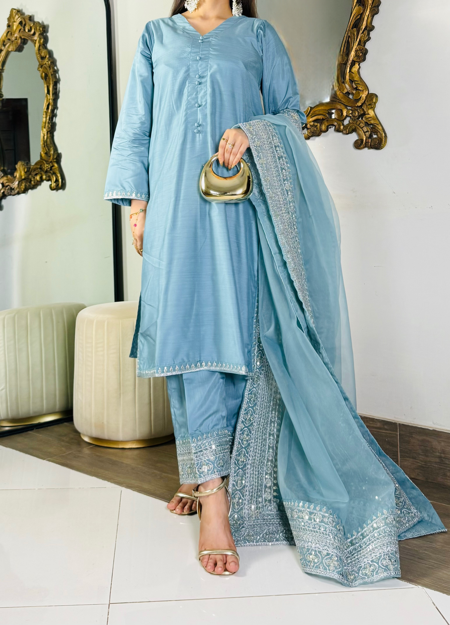 Amna Khurram Embroidered Lawn Stitched 3 Piece Suit with Net Dupatta