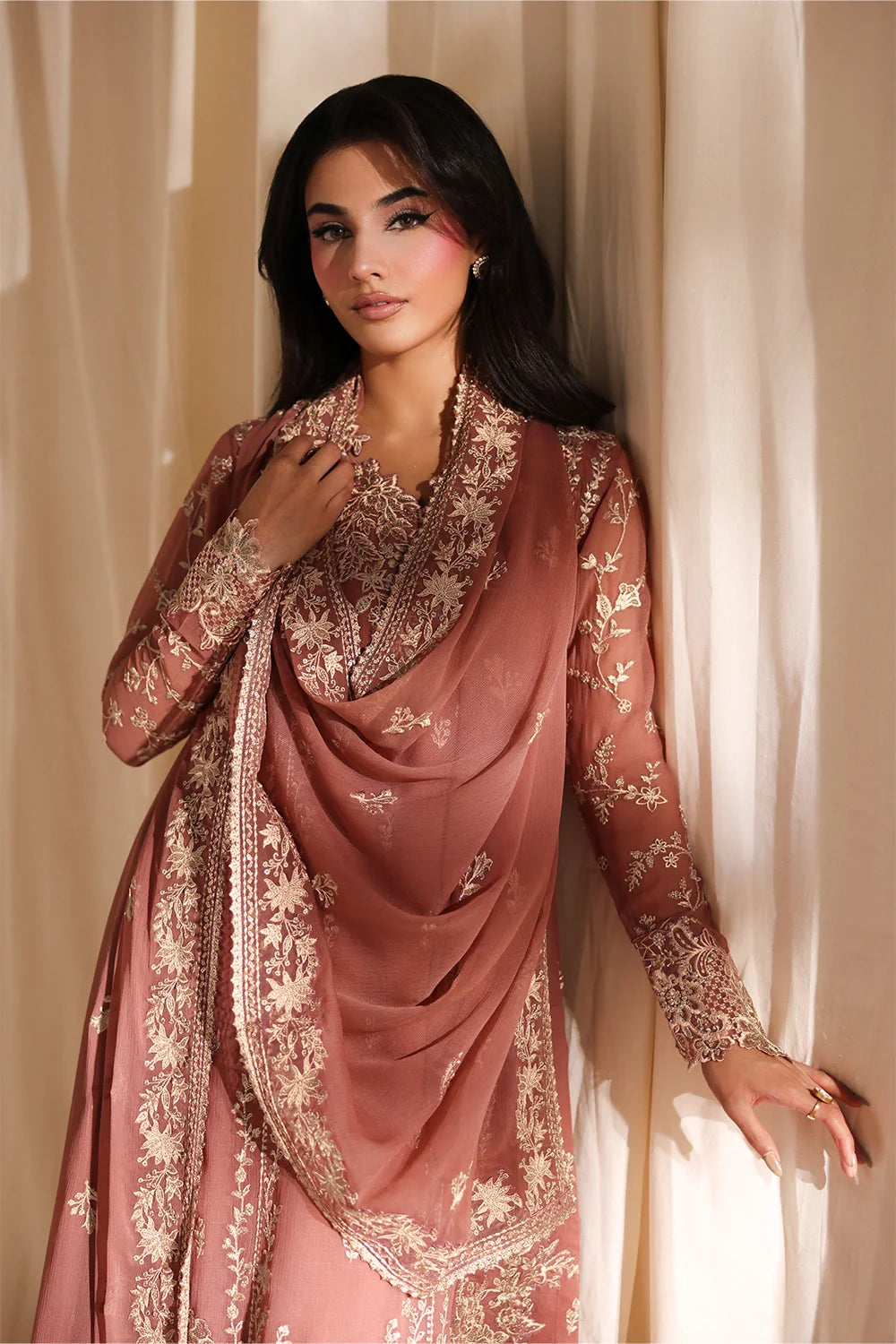Azure Luxe Embroidered 3 Piece Unstitched Suit (Lilywood)