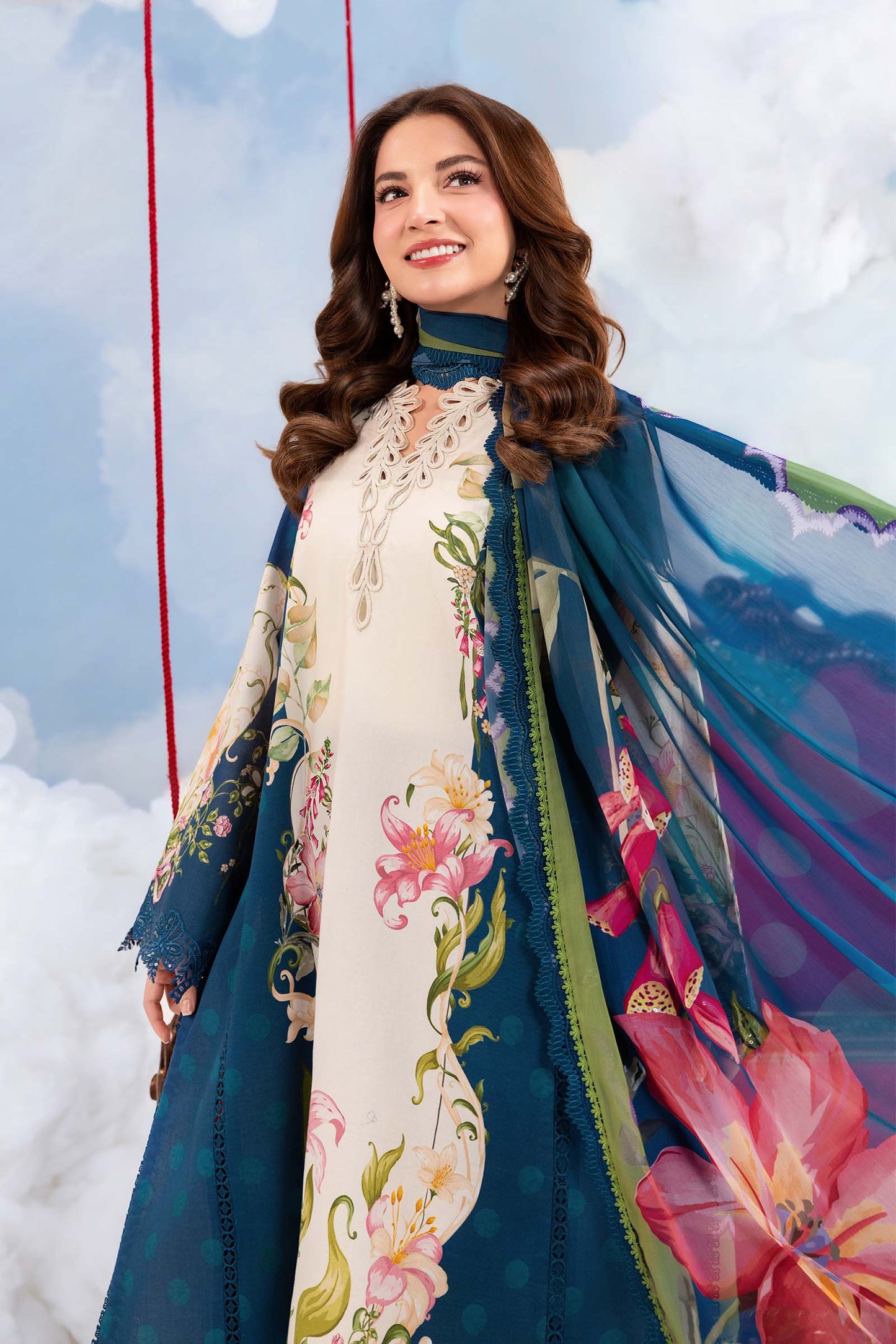MariaB MBasics-Embroidered Lawn 3 Piece Unstitched Suit with Chiffon Dupatta (D05B)