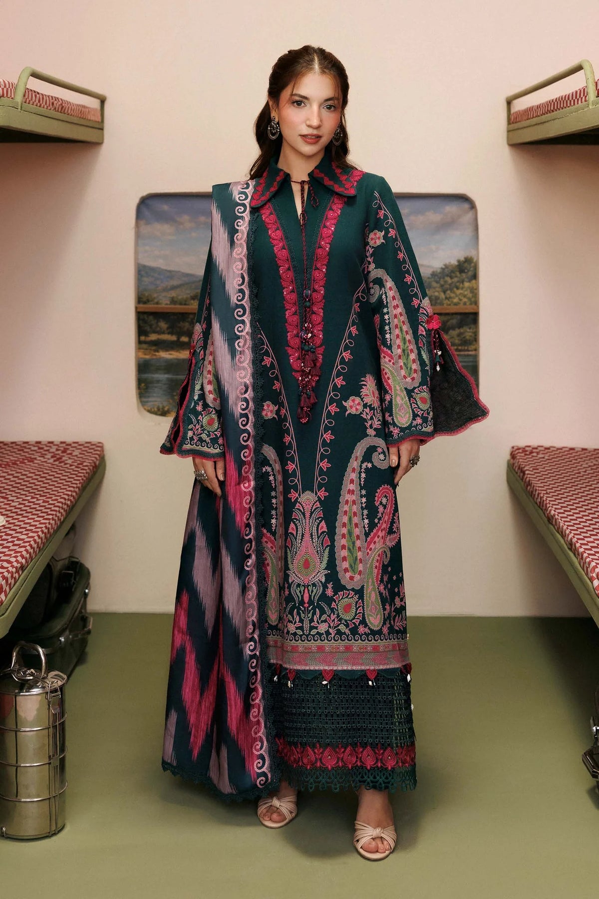 Maria.B M Basics 3 Piece Unstitched Embroidered Slub Khaddar Suit (2B)