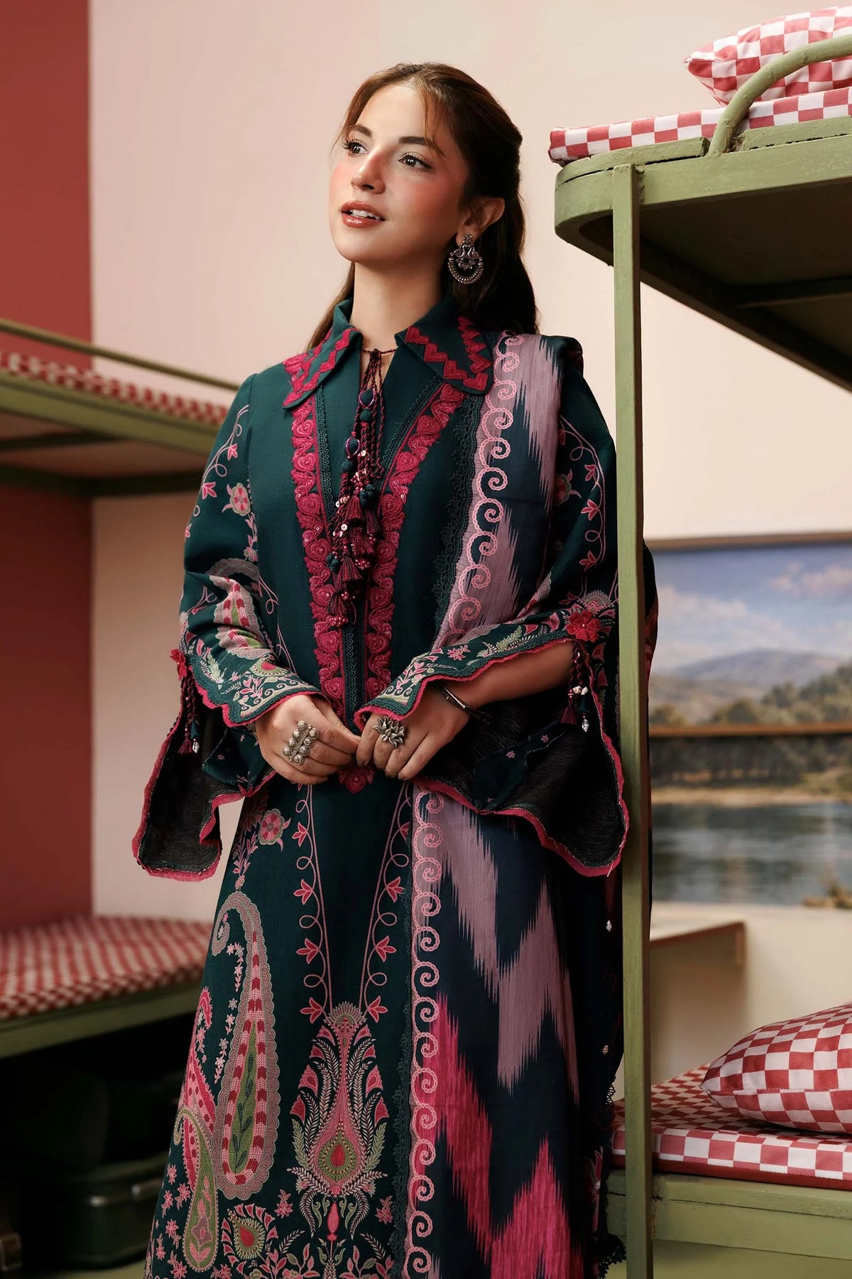 Maria.B M Basics 3 Piece Unstitched Embroidered Slub Khaddar Suit (2B)