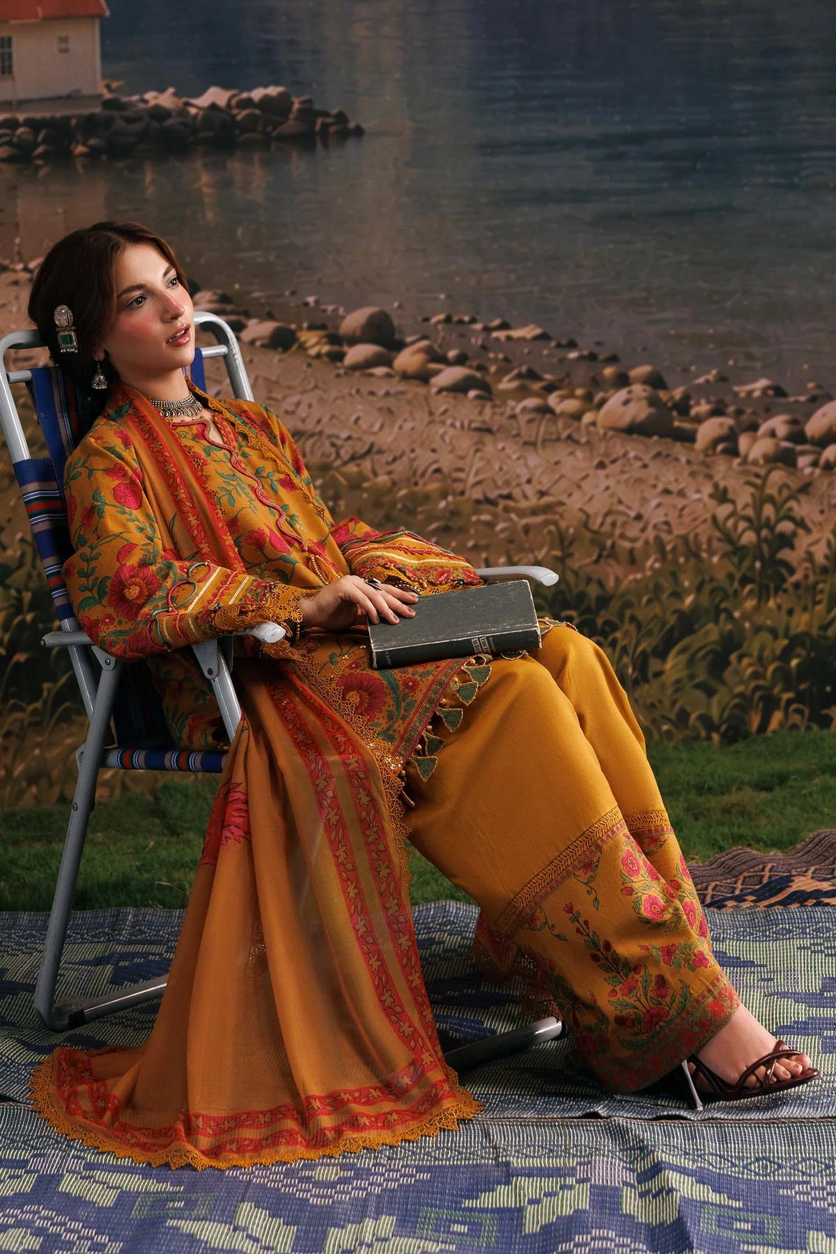 Maria.B M Basics 3 Piece Unstitched Embroidered Slub Khaddar Suit (6B)