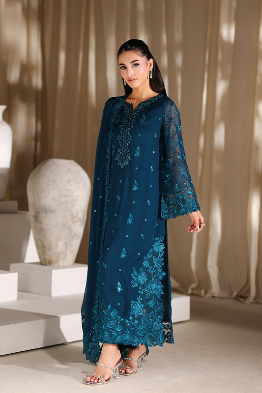 Azure Luxe Embroidered 3 Piece Unstitched Suit (Majestic Teal)