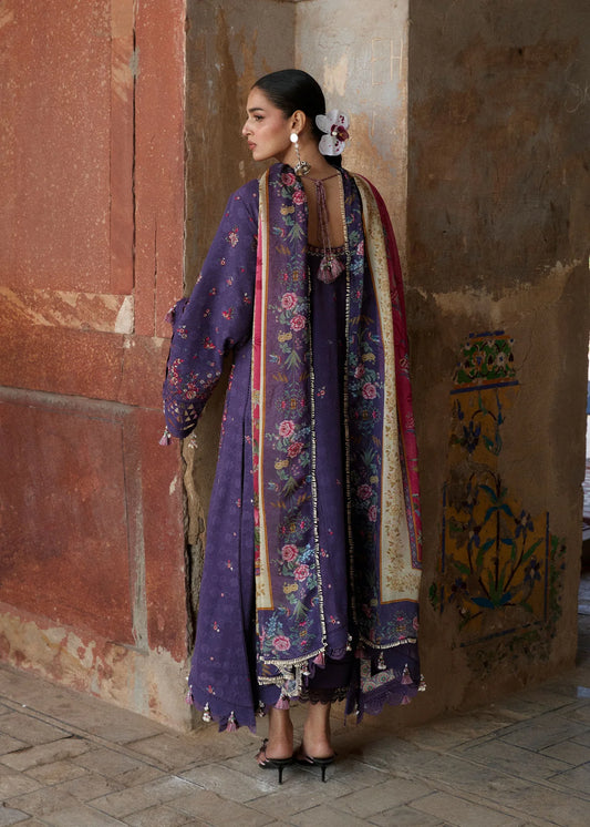 Hussain Rehar by Zun - Embroidered Lawn 3 Piece Unstitched Suit – Purple (Mor)