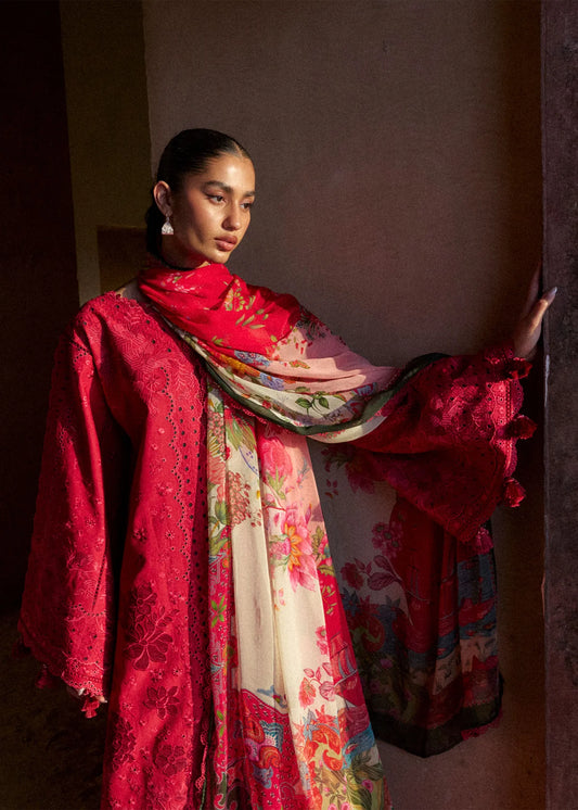 Hussain Rehar by Zun - Embroidered Lawn 3 Piece Unstitched Suit – Red (Qermez)