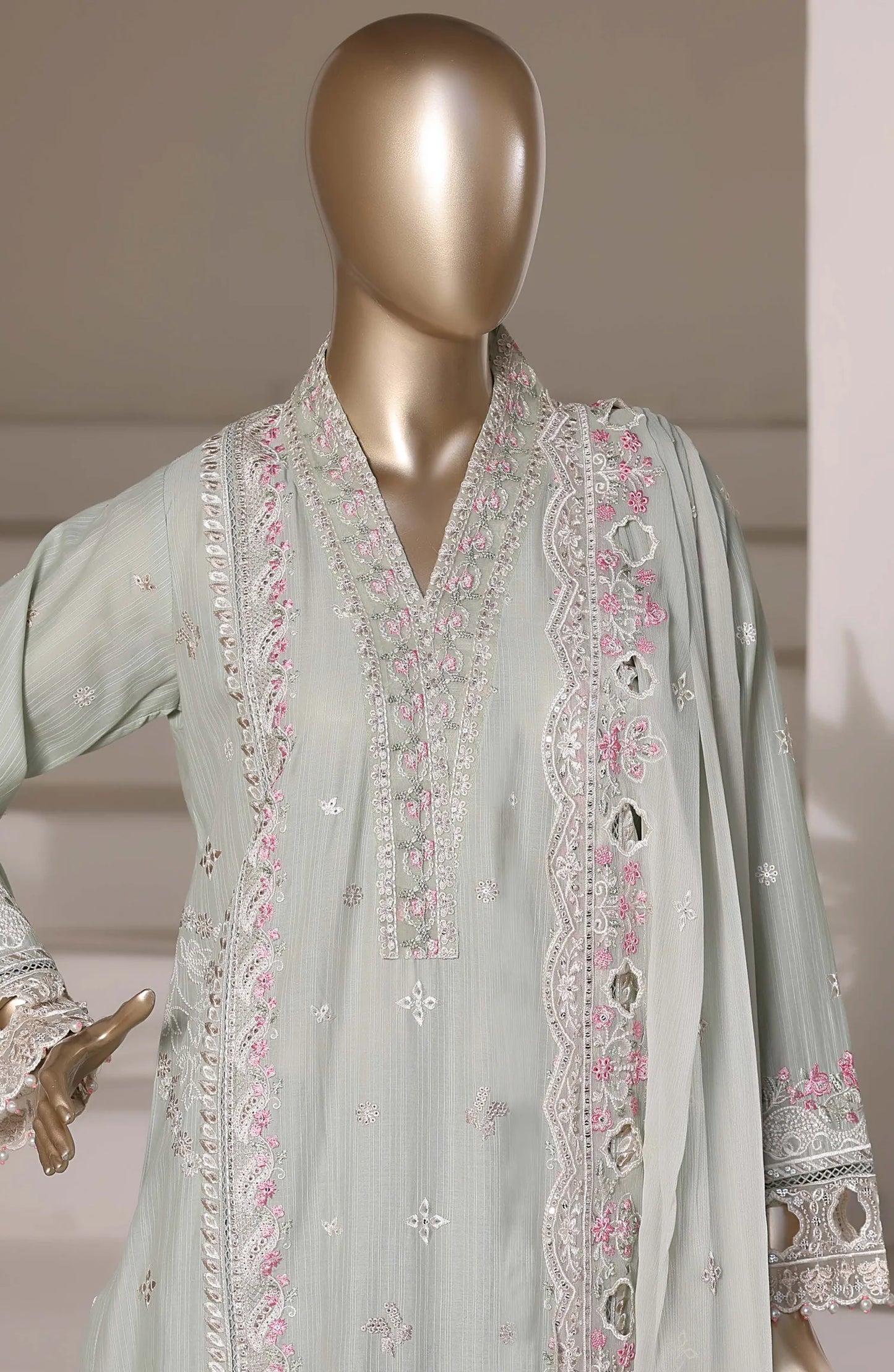 Sadabahar Luxury Embroidered Formal Stitched 3 Piece Suit – D-05 (Green)