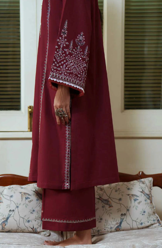 Sakoon by Casual Lite Volume 26 Embroidered Cotton Lawn Stitched 3 Piece Suit (The Maroon)