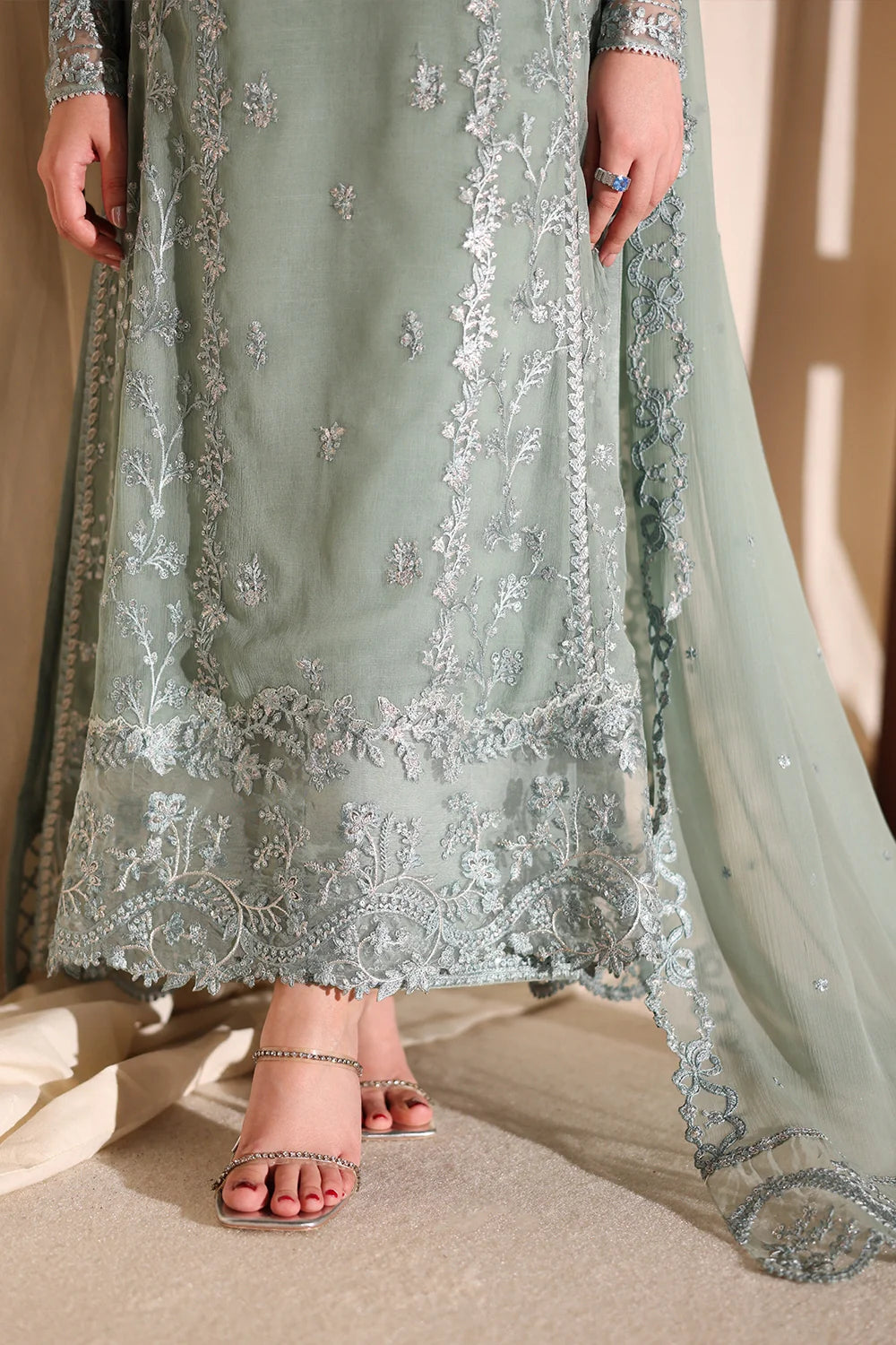 Azure Luxe Embroidered 3 Piece Unstitched Suit (Satin Sage)