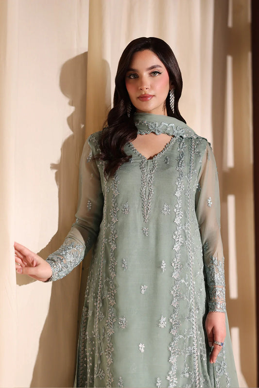 Azure Luxe Embroidered 3 Piece Unstitched Suit (Satin Sage)