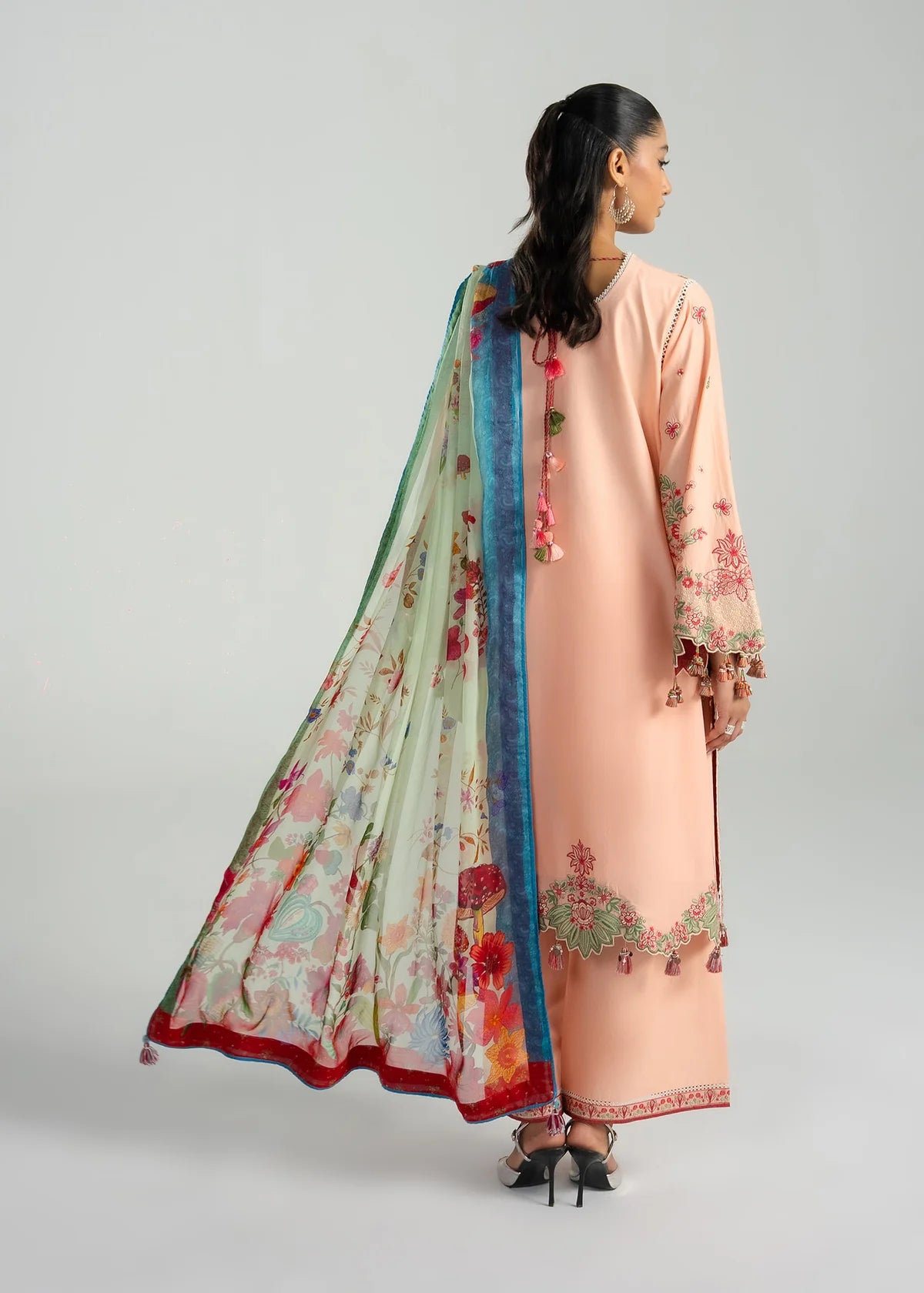 Hussain Rehar by Zun - Embroidered Lawn 3 Piece Unstitched Suit – Peach (Seftali)