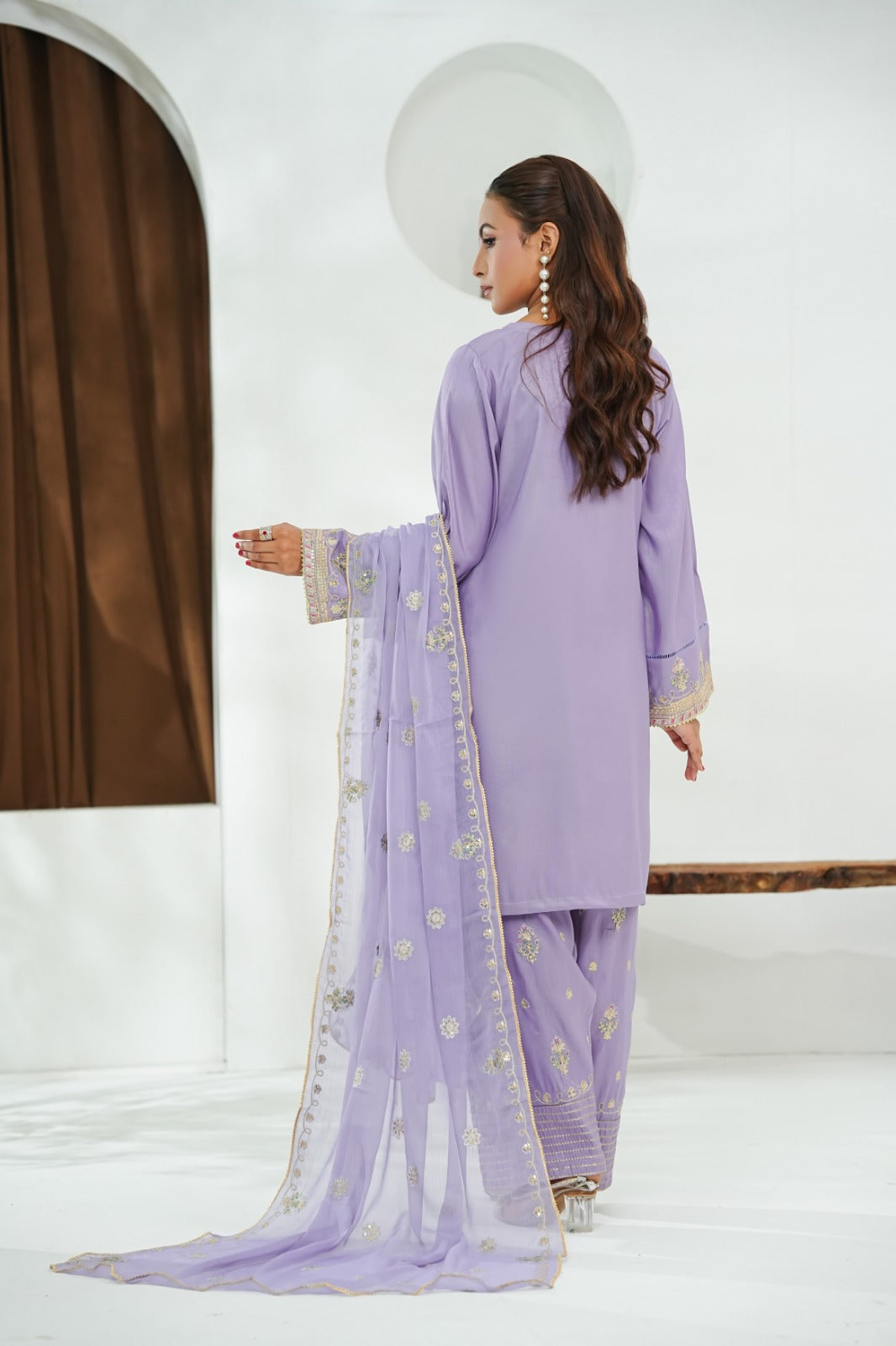 Lilac Embroidered INDIAN RAW SILK – 3PC Stitched Suit