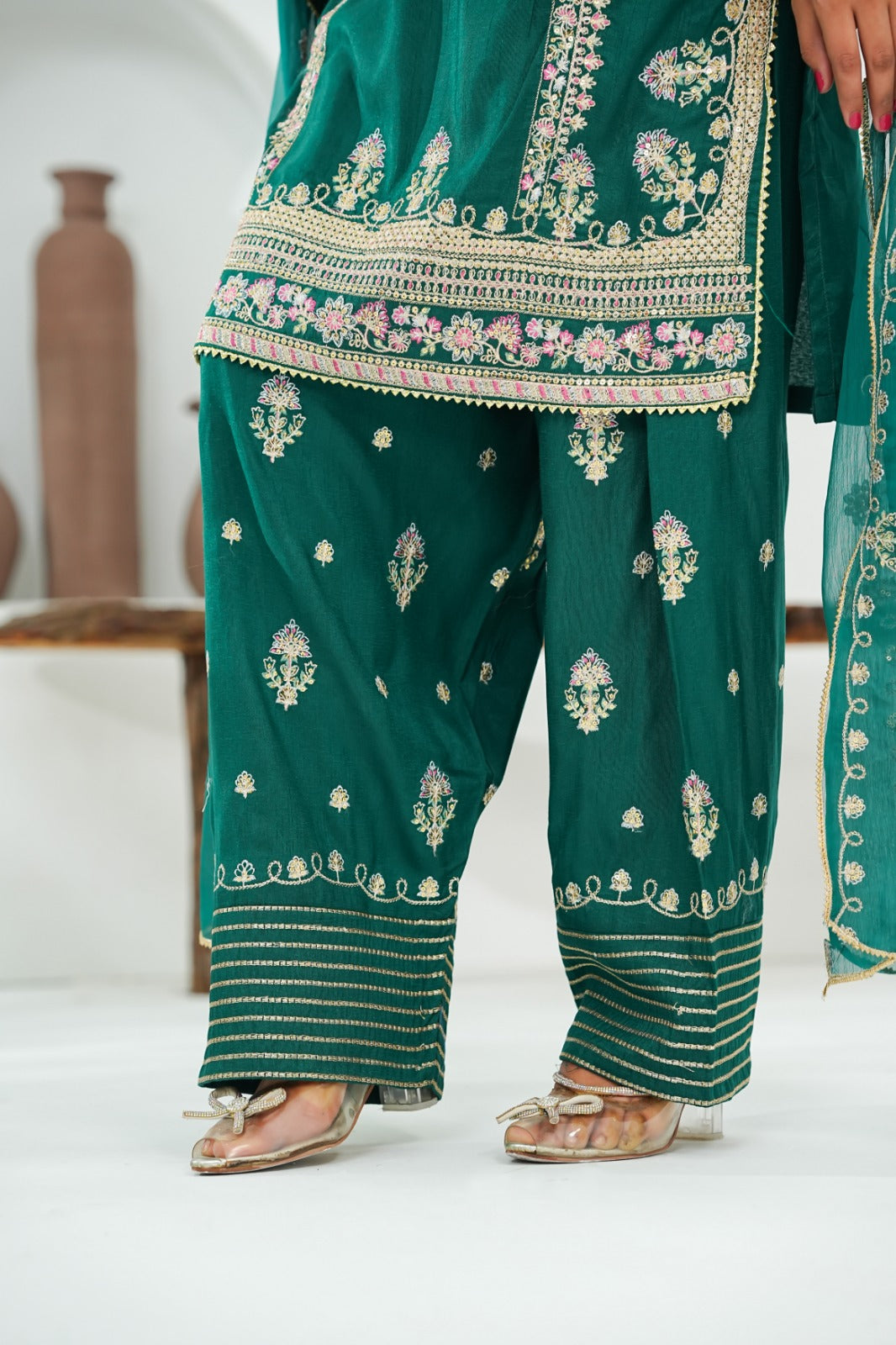 Green Embroidered INDIAN RAW SILK – 3PC Stitched Suit