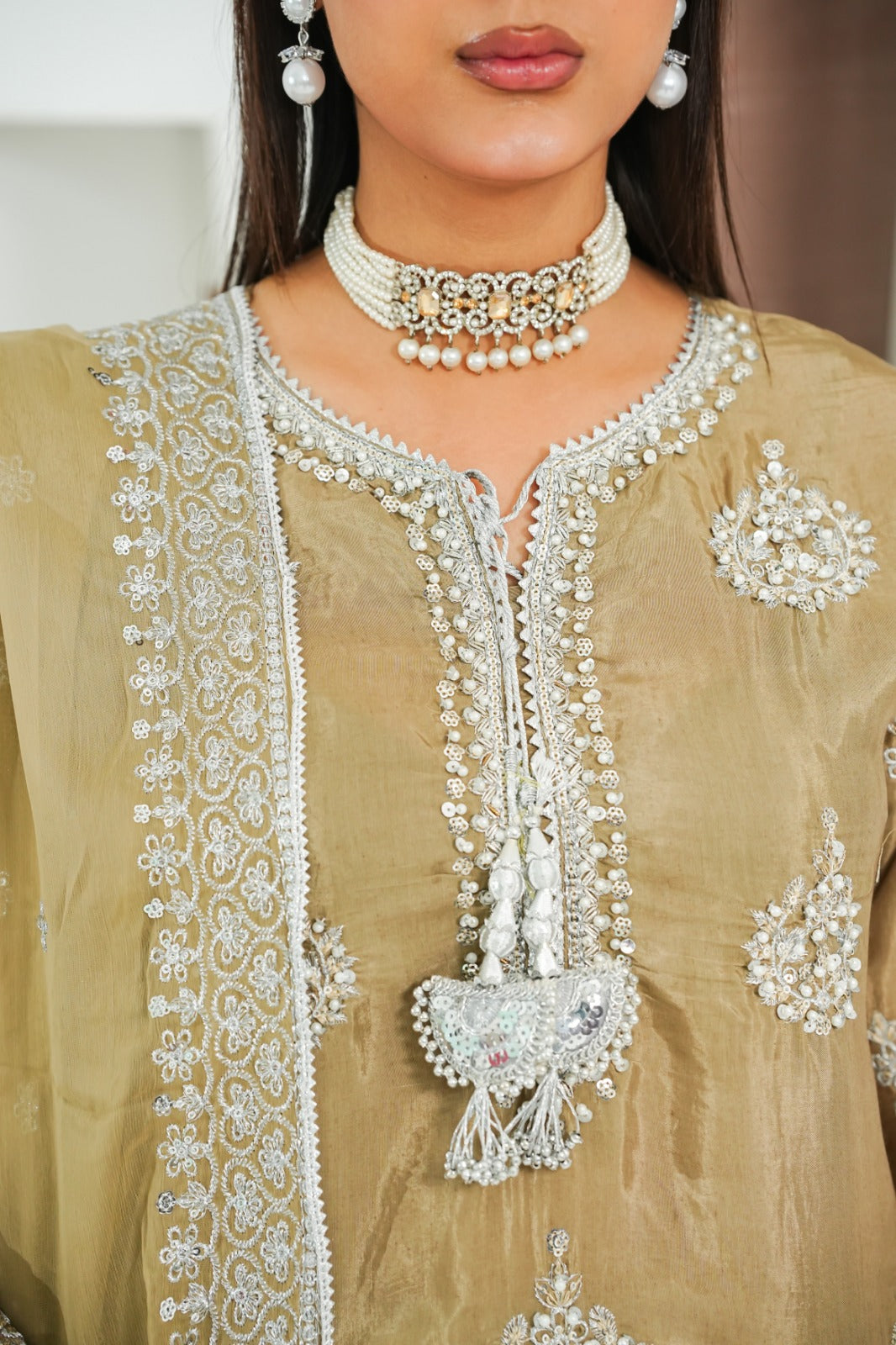 Camel Embroidered INDIAN RAWSILK – 3PC Stitched Suit