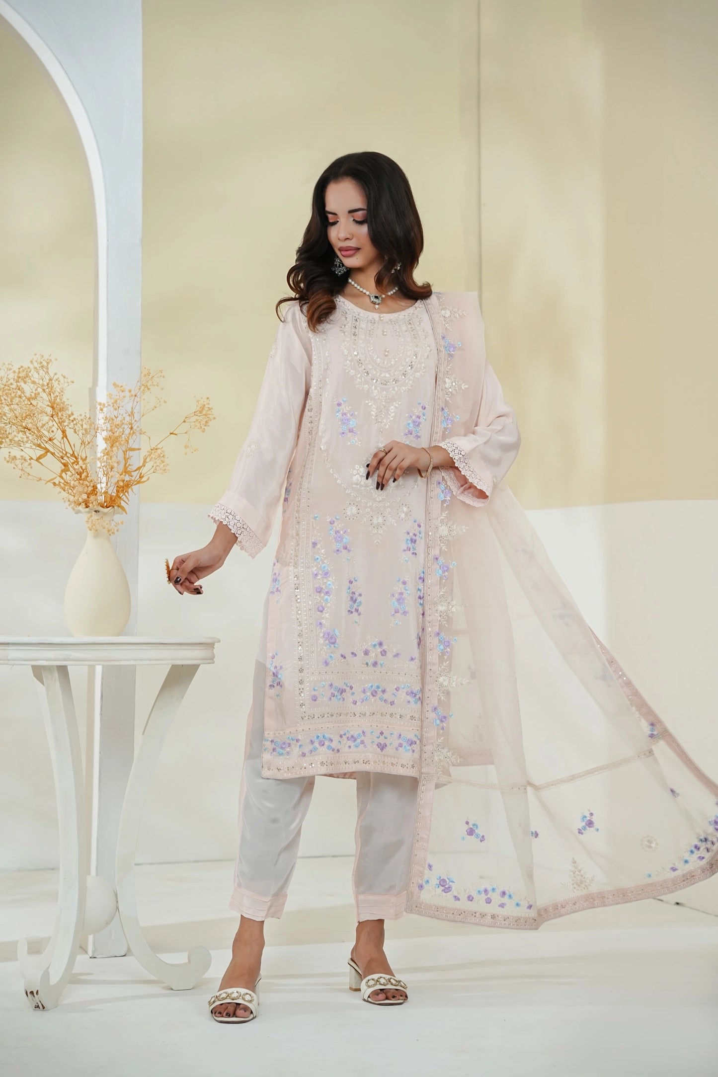 Elegant Cotton Silk Embroidered 3PC Suit (Stitched)