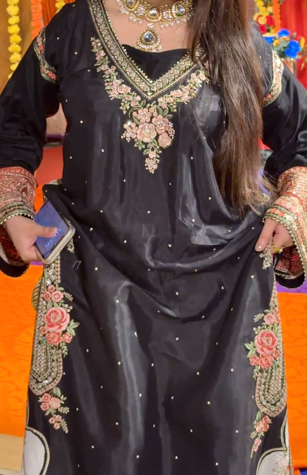 Amna Khurram Silk Embroidered Kaftan Stitched 3 Piece Suit