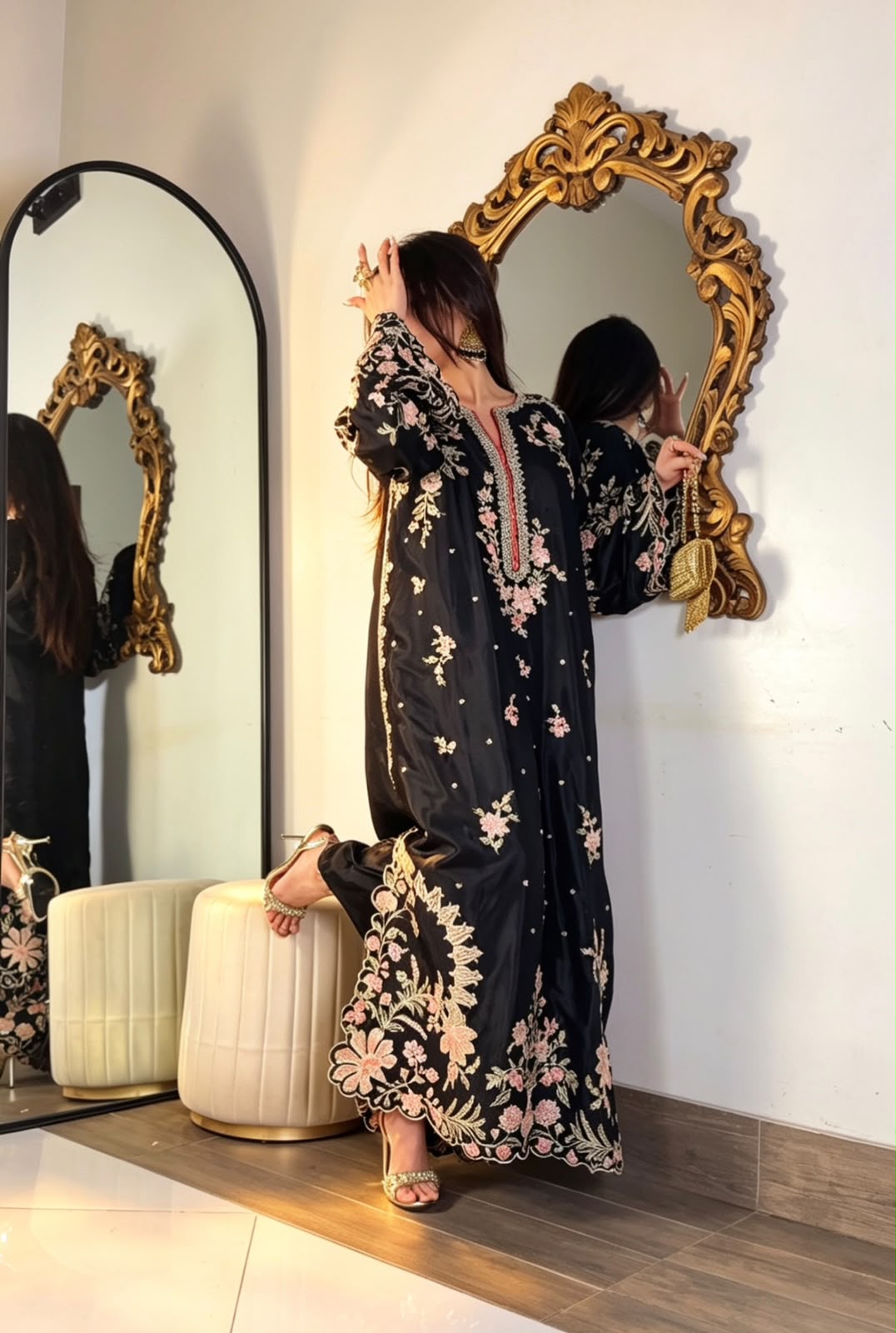 Amna Khurram Silk Embroidered Kaftan Stitched 3 Piece Suit