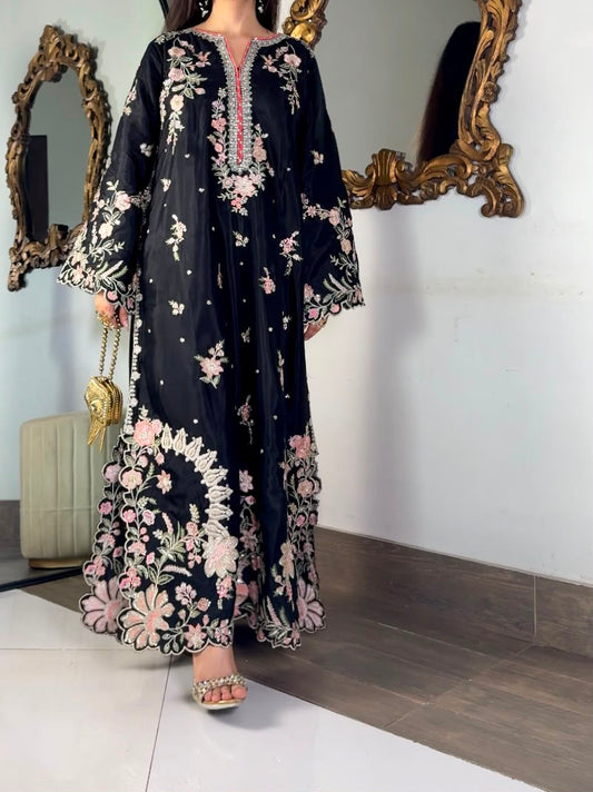 Amna Khurram Silk Embroidered Kaftan Stitched 3 Piece Suit