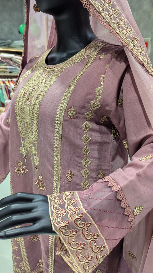 GABA Embroidered 3-Piece Stitched Suit with Chiffon Dupatta (03)