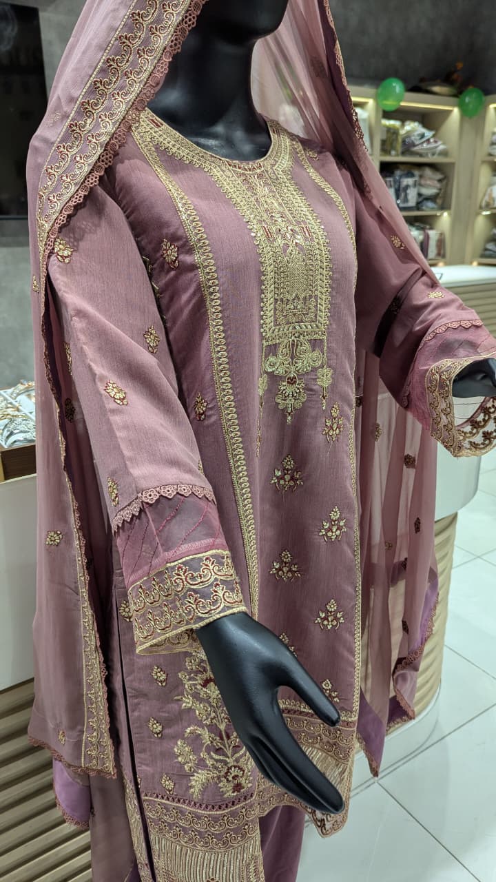 GABA Embroidered 3-Piece Stitched Suit with Chiffon Dupatta (03)