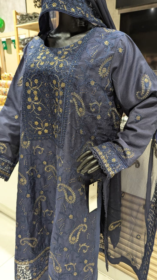 GABA Embroidered 3-Piece Stitched Suit with Chiffon Dupatta (05)