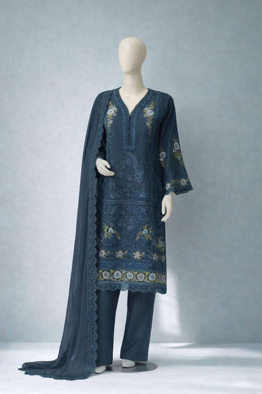 Pasand of Lahore 3-Piece Premium Viscose Suit – Peacock (BF-316)