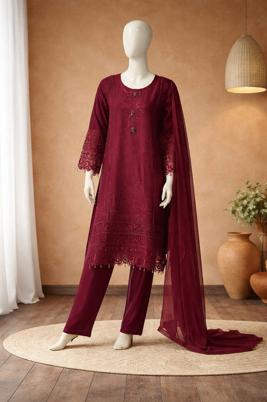 Pasand of Lahore 3-Piece Premium Viscose Suit – Mehroon (PL-310)
