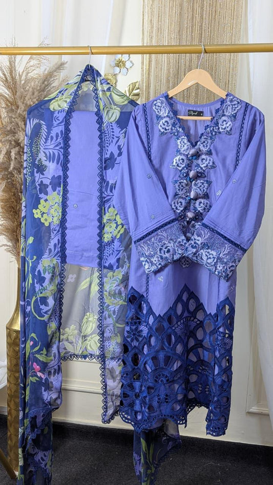 Hemline By Mushq - Embroidered Lawn 3 Piece stitched Suit (JUANA)