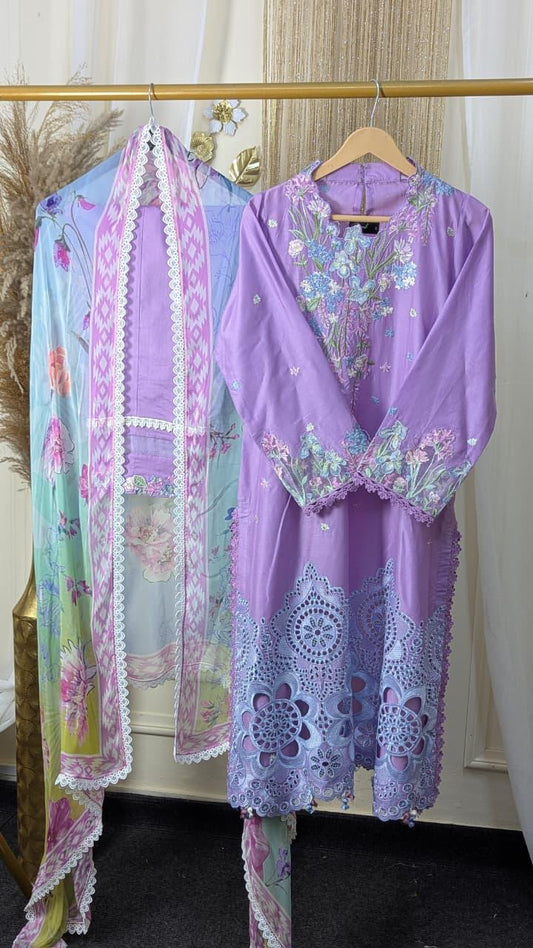 Hemline By Mushq - Embroidered Lawn 3 Piece stitched Suit (AILYN)