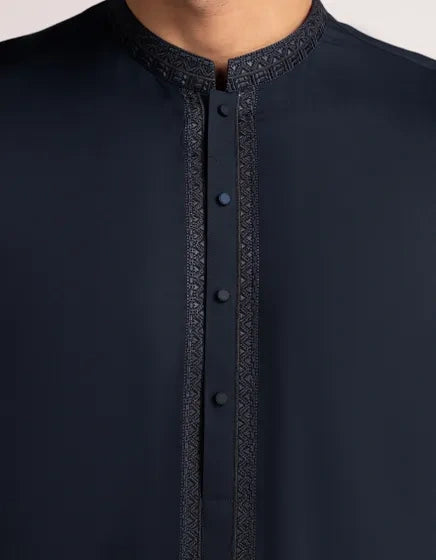 Navy Blue Blended Semi-Formal Stitched Kameez Shalwar – Regular Fit