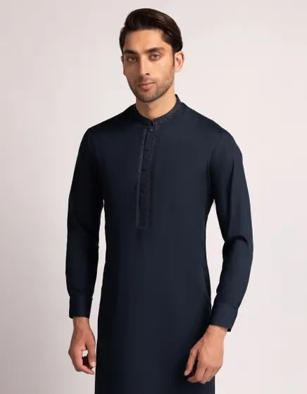 Navy Blue Blended Semi-Formal Stitched Kameez Shalwar – Regular Fit