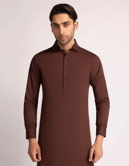 Rust Cotton Semi-Formal Stitched Kameez Shalwar – Regular Fit